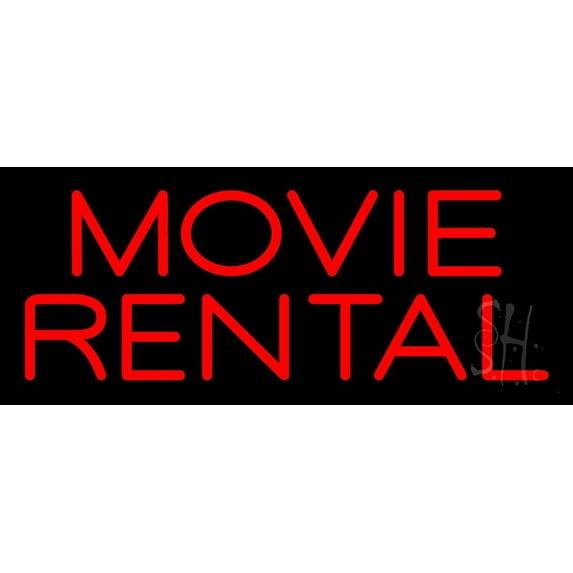Movie Rental LED Neon Sign 10" Tall x 24" Wide - inches Black Square Cut Acrylic Backing, with Dimmer - Premium built indoor Sign for Storefront, Store interior.