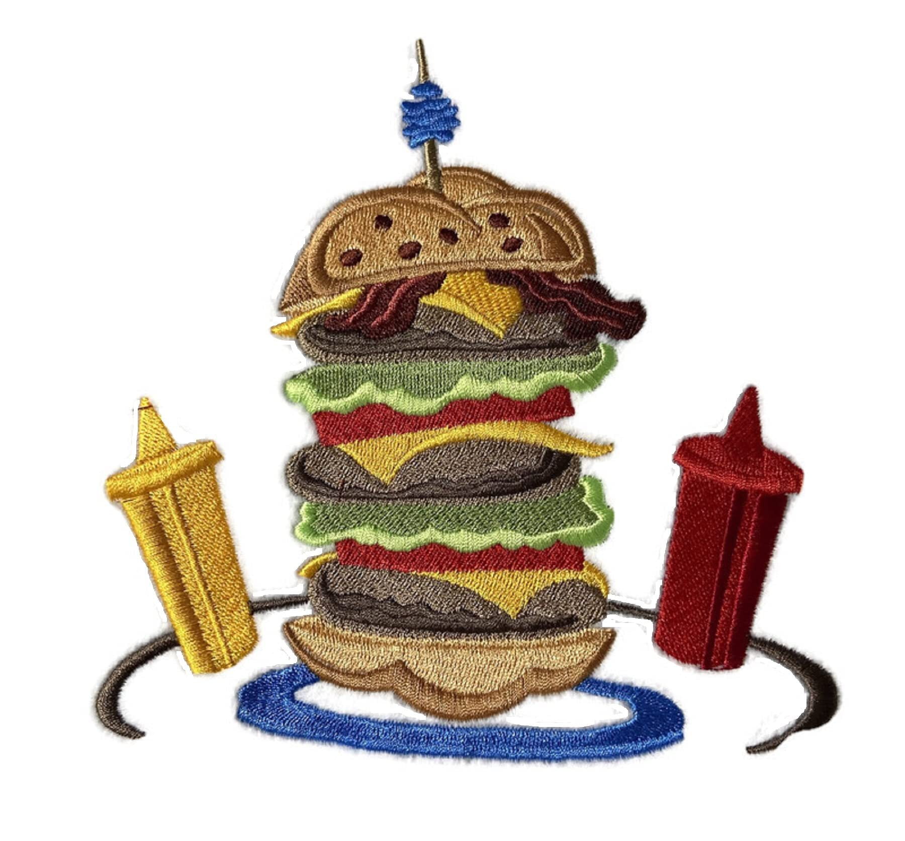 Lets go Outback for BBQ Apron Design [Stacked Burger ] Embroidered Iron On/Sew Patch (5.86" x 6.13") Made in USA