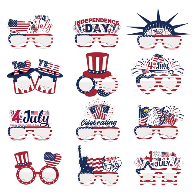 24 Uds. Gafas de papel, gafas de fiesta patriótica, 4 de julio, fiesta patriótica, Día Conmemorativo, decoración del Día de la independencia