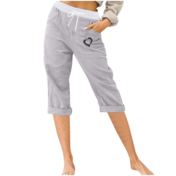 Pantalones Elásticos de Cintura para Mujeres Capris de Salida Casual Sólido con Bolsillos, Capris de Mujer para el Verano