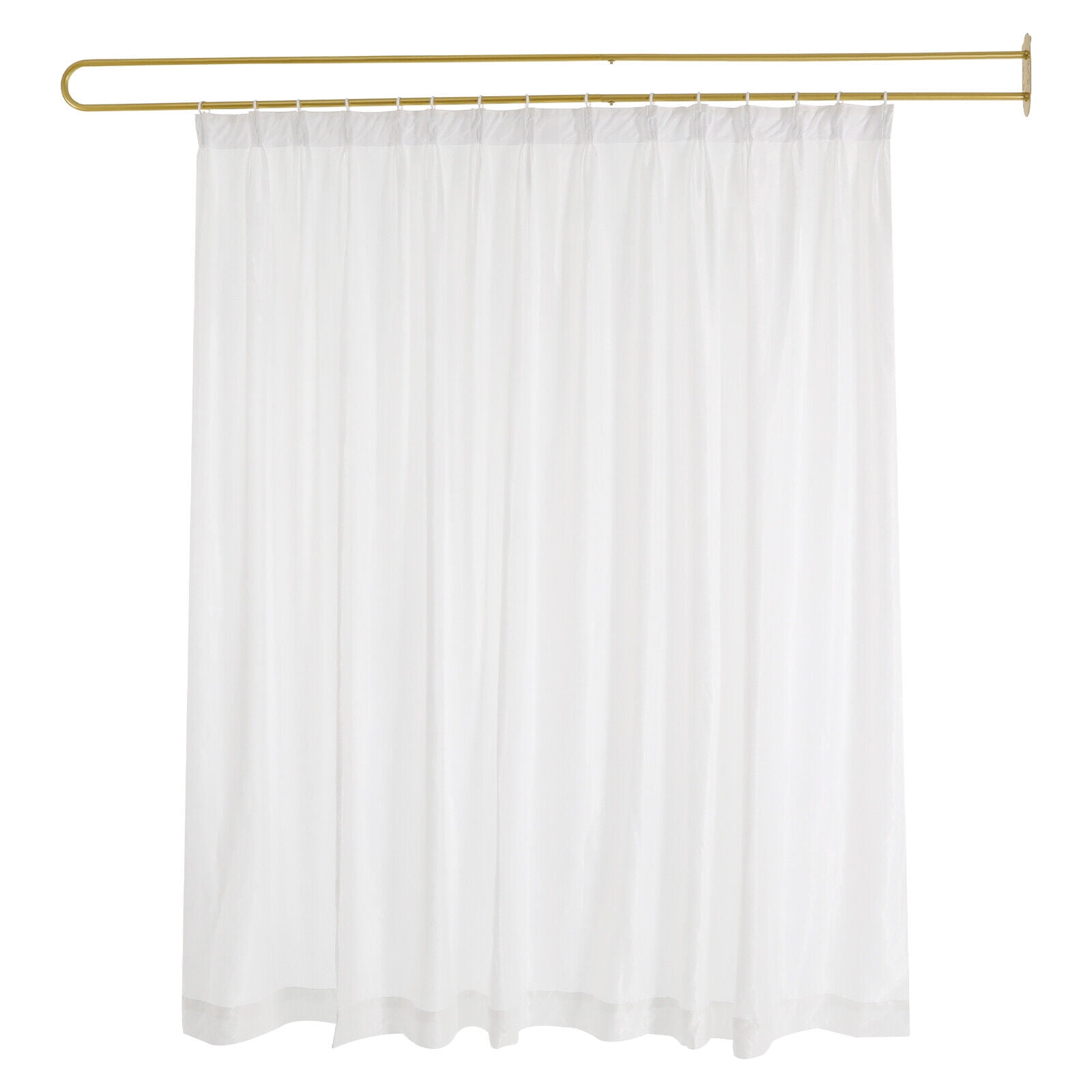 Gold U Shape Curtain Rod 7.5ft, Ceiling Mounted Privacy Partition with White Sheer Fabric, Heavy Duty Iron Curtain Track Room Divider for Bedroom Studio Office, Easy Installation