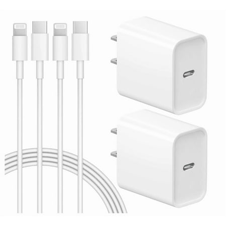 For iPhone 14/13/12/11i Chargers, 2 Pack 20W PD White Fast Charger Block with 3ft + 6ft Fast Charging Cables