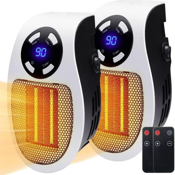 Wall Space Heater 450W Remote Portable Electric Heater with Programmable Adjustable Thermostat, Overheat Protection, Precise LED Display,  Heater for Office Dorm Room,2 PACK