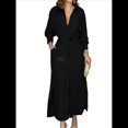 thumbnail image 1 of Vestido Maxi Informal de Otoño para Mujer, con Solapa, Abertura, Antiarrugas, y Bolsillos para Vacaciones Negro S, 1 of 5