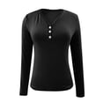 thumbnail image 6 of vdgthytj Long Sleeve Shirts for Women V Neck Button Casual Slim Fitted Fall Winter Thermal Basic Tee Tops, 6 of 8