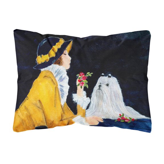 Caroline's Treasures SS8537PW1216 Lady with her Maltese Decorative   Canvas Fabric Pillow, 12H x16W, multicolor