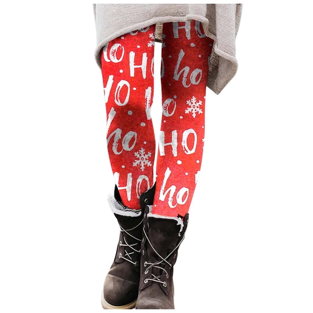 Zhanying Leggings de Noël pour Femmes Doublés en Polaire Mignons Drôles Élastiques Cheville Leggings Thermiques Rouges G