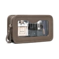 thumbnail image 2 of Daisy Rose Waterproof Make Up Bag for Wome with Transparent Window | PU Vegan Leather TSA Approved Cosmetic Toiletry Travel Pouch - Olive Check, 2 of 5