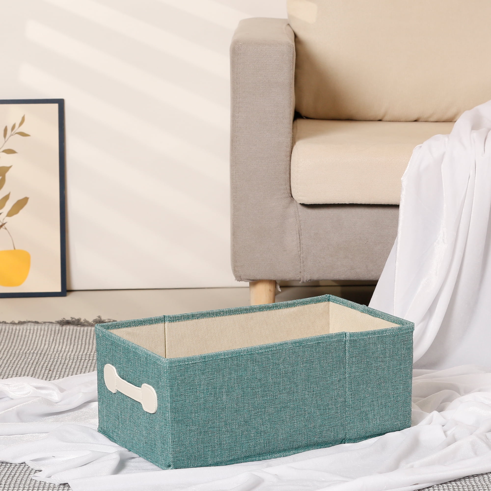 Unique Bargains Fabric Storage Cube Storage Bin Storage Basket Green 16.2*9.5*6.7in