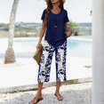 thumbnail image 5 of Women's Printed Casual Two Piece Set Cropped Top and Half Length Bottoms Modern Outfit,Navy,S, 5 of 7