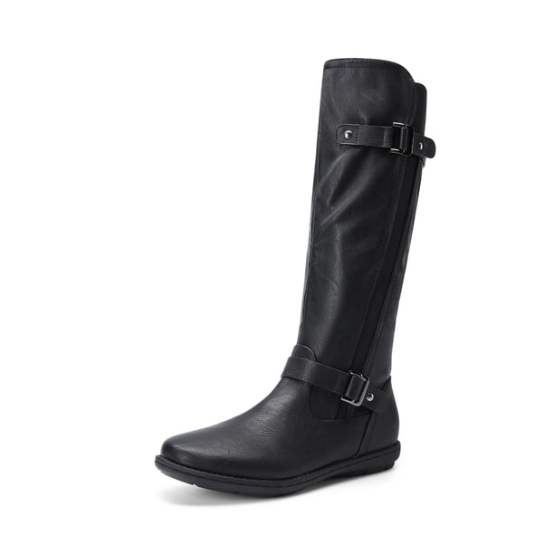 Botas DREAM PAIRS TRACE para mujer, altas hasta la rodilla, con piel sintética negra, talla 9