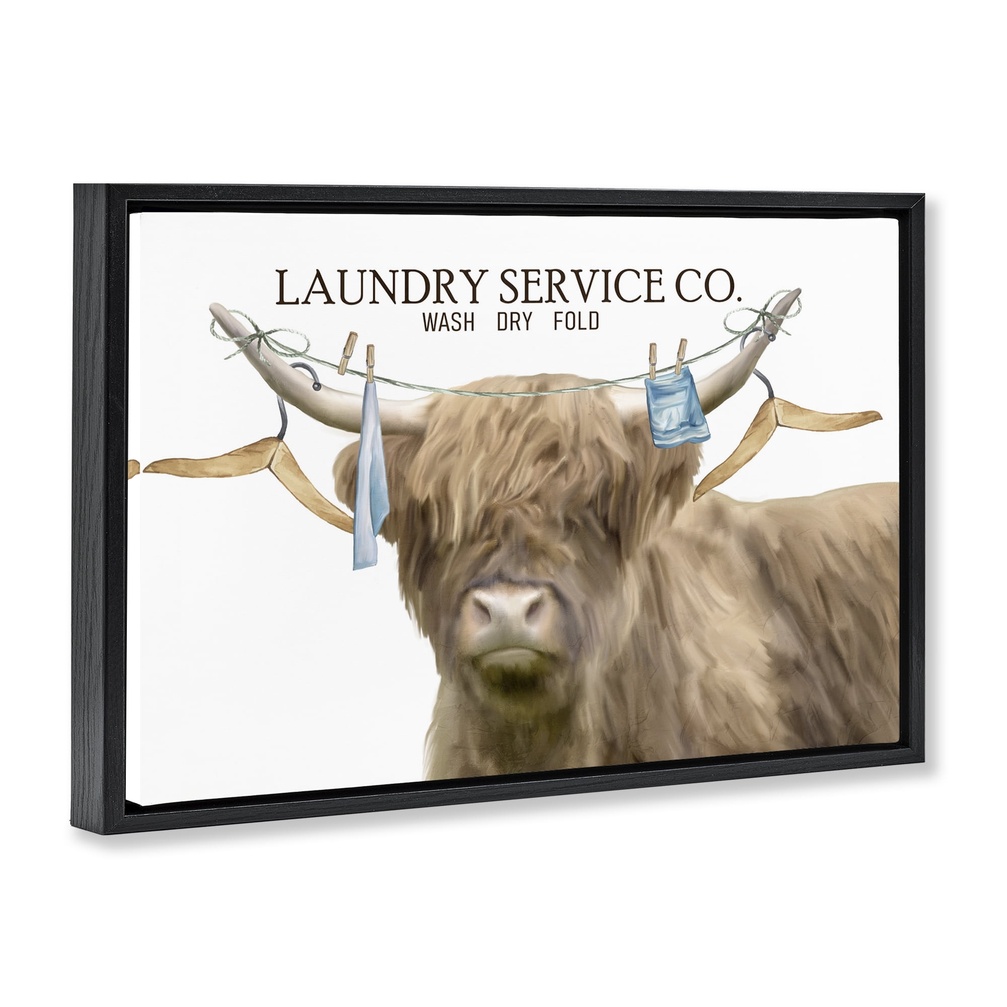 Laundry Service Cattle Black Framed Floater Canvas Wall Art, design by Kim Allen