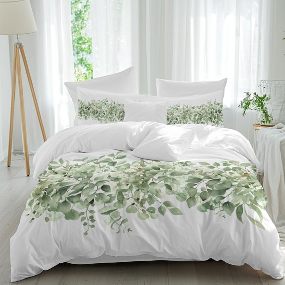 Spring Botanical 4 piece Duvet Cover Set, Comfort Bedding Set California King Size Include a Duvet Cover, a Bed Sheet, 2 Pillowcase with Zipper for All Season