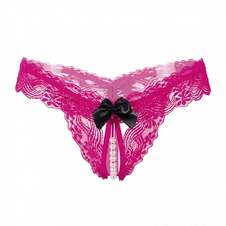 LoyisViDion Women S Underwear Lace Bikini Panties Pearl Silky Comfy Lace Body Hot Pink 4(One Size)