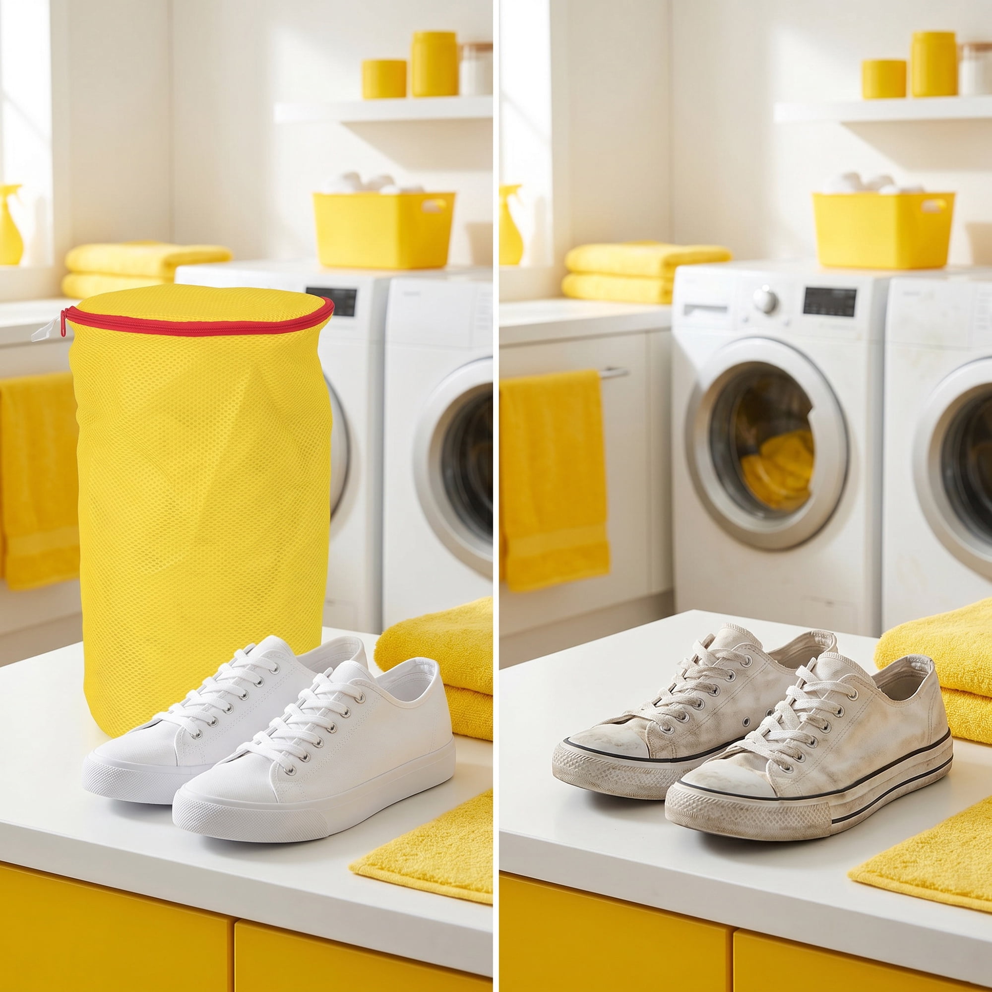 Unique Bargains 2 Pack Polyester  Zippered  Shoe Bag for Washing Machine Yellow 7.9"x15"