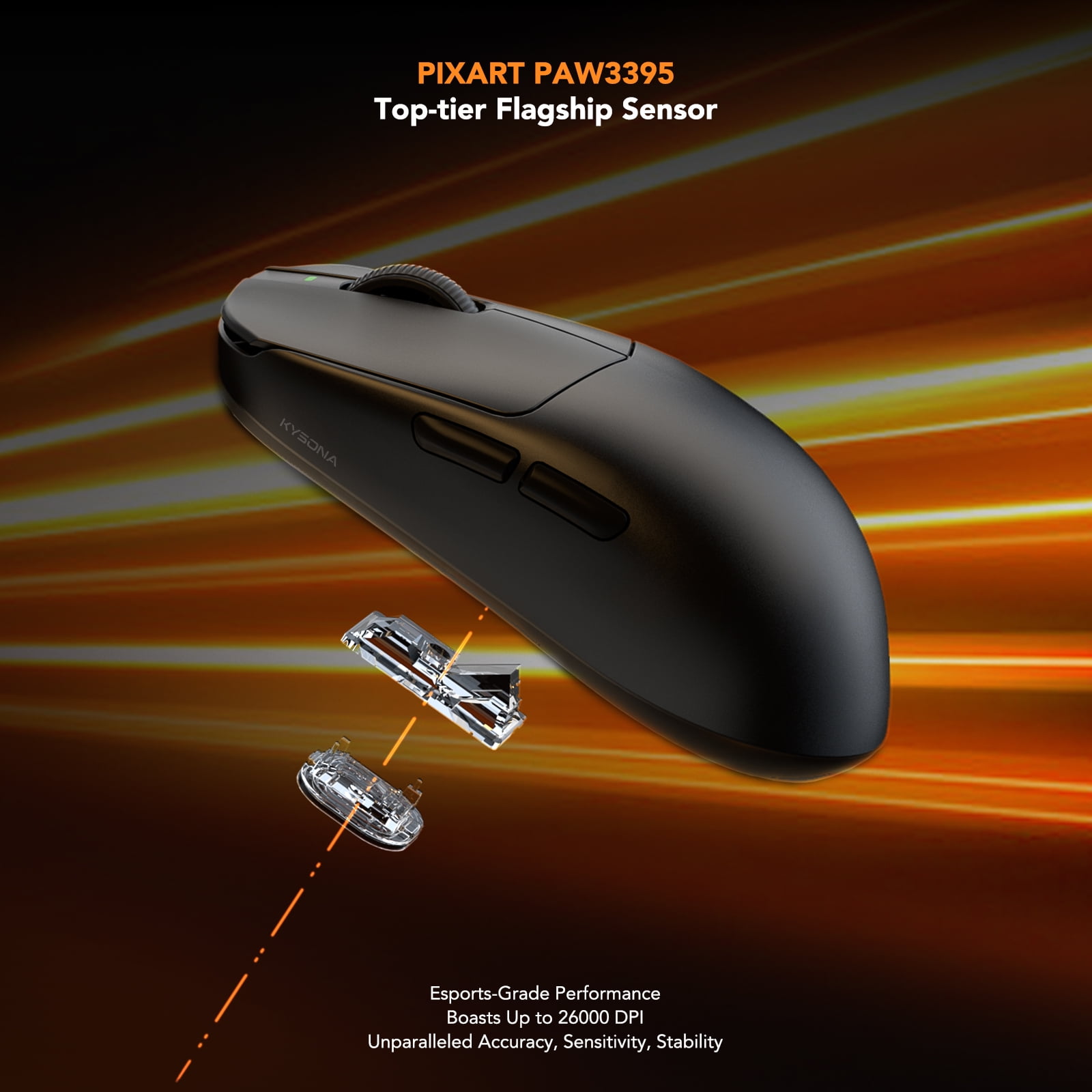 Mercury Wireless Gaming Mouse，41g Ultalight, PAW3395 Sensor, 8K Polling Rate,26000 DPI,5 Programmable Buttons Optical Mice for PC/MAC/Laptop,Black