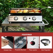 Royal Gourmet PD2301S 24 3-Burner Portable Gas Griddle with Top Hard Cover