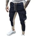 thumbnail image 2 of Styesk Men's Pants Men Elastic Solid Color Zipper Multiple Pockets Foot Binding Elastic Waist Draw Rope Trousers, 2 of 8