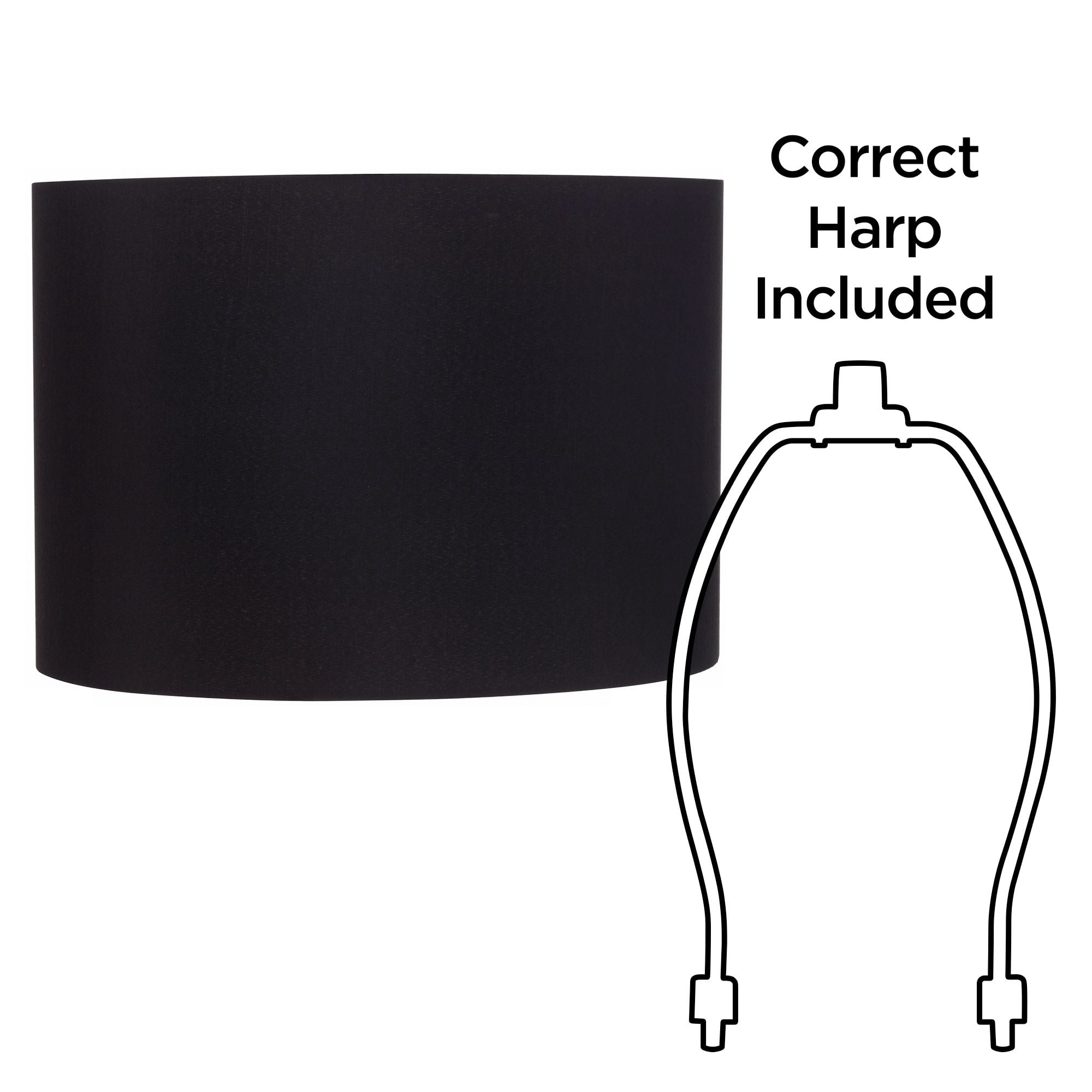 Springcrest Black Medium Hardback Drum Lamp Shade 16" Top x 16" Bottom x 11" High (Spider) Replacement with Harp and Finial