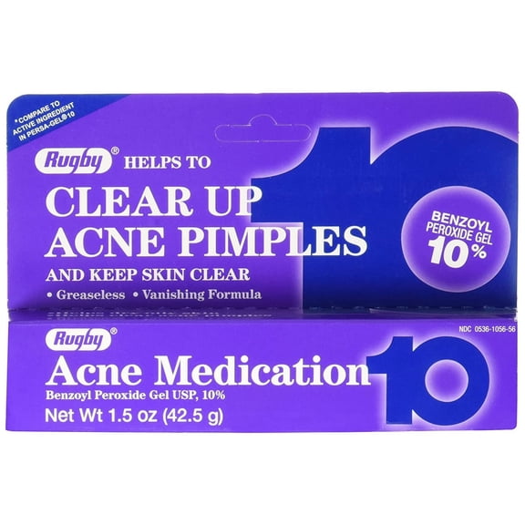 Rugby Benzoyl Peroxide Acne Medication Gel 10%, 1.5 Oz.
