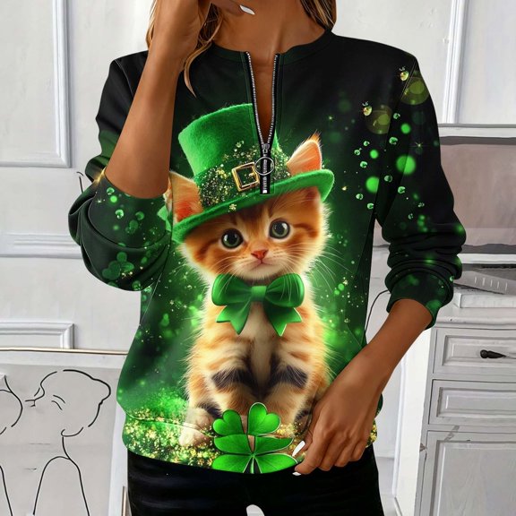 Pincandy Women's St. Patrick's Loose Crew Neck Long Sleeve Sweatshirt