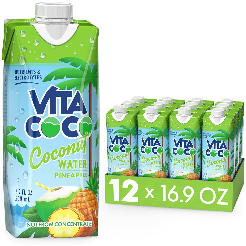 Vita Coco Coconut Water, Pineapple, 16.9 fl oz Tetra (Pack of 12