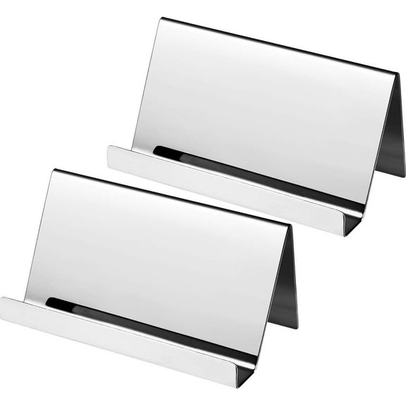 Siloon 2 Pack Stainless Steel Business Cards Holders Desktop Credit Name Card Display Organizer for Business Mental Name Case Rack for Office Home Daily Use(Silver)