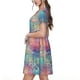 thumbnail image 2 of Disketp blue pink colorful cracked texture para Vestido de Manga Corta para Mujeres, Vestidos de Verano para Mujeres, Casual y Holgado para la Playa, 2 of 6