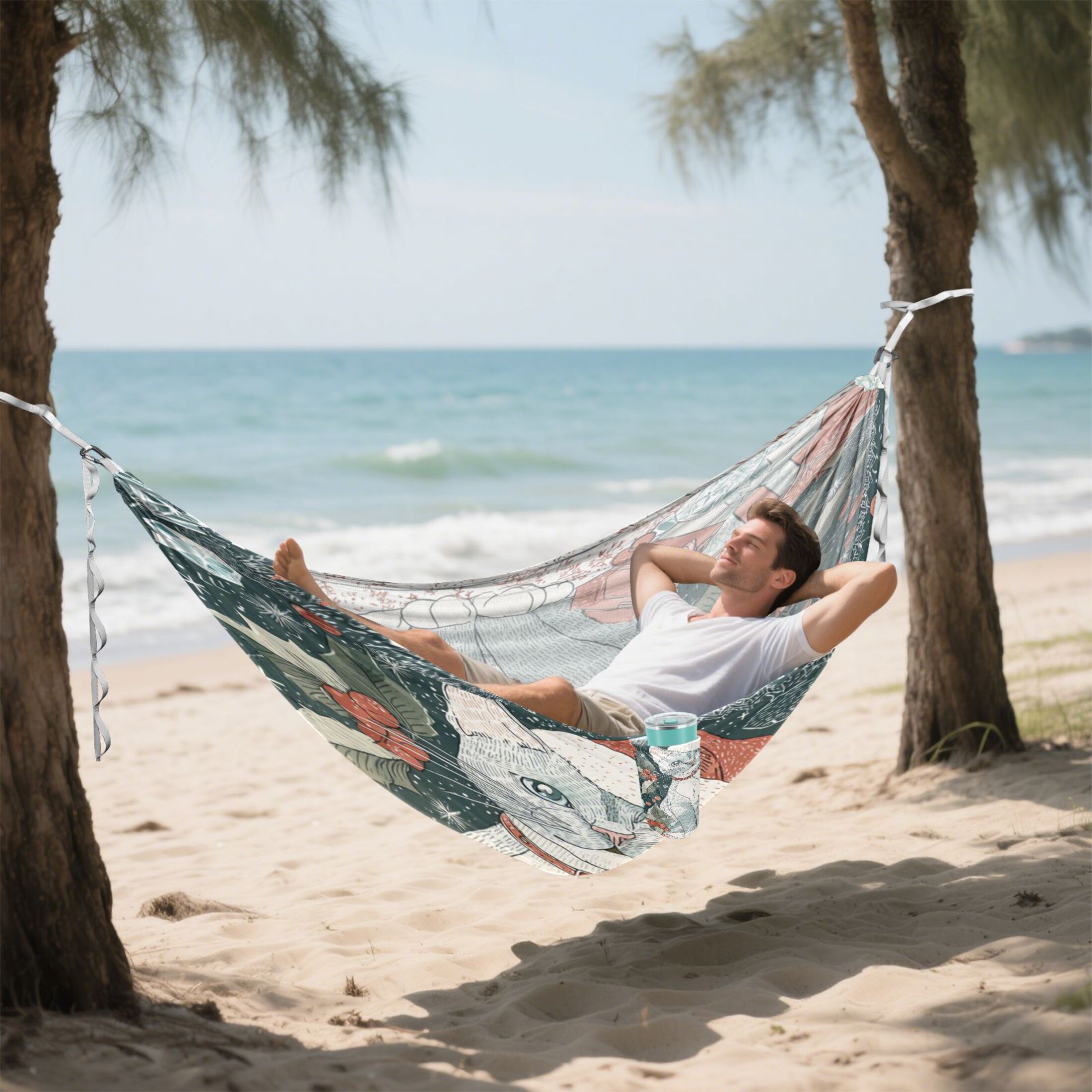 Hammock Camping Hammock Nylon Portable Hammock Travel Camping Hammock Magical Christmas Blue Cat