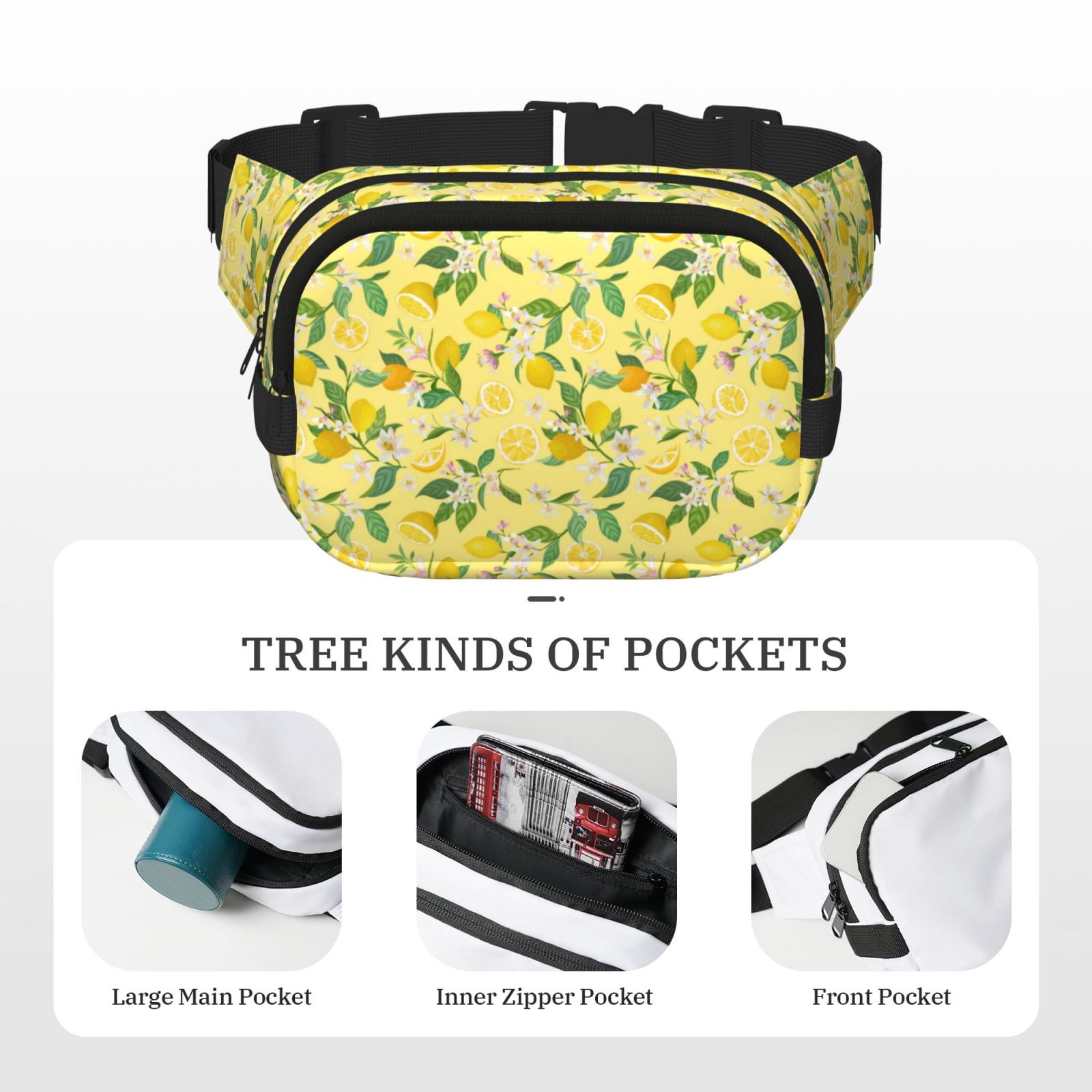 Fuzoiu Lemon (2) Print Unisex Square Double Layer Waist Bag,Crossbody Fanny Pack Travel Workout Accessory