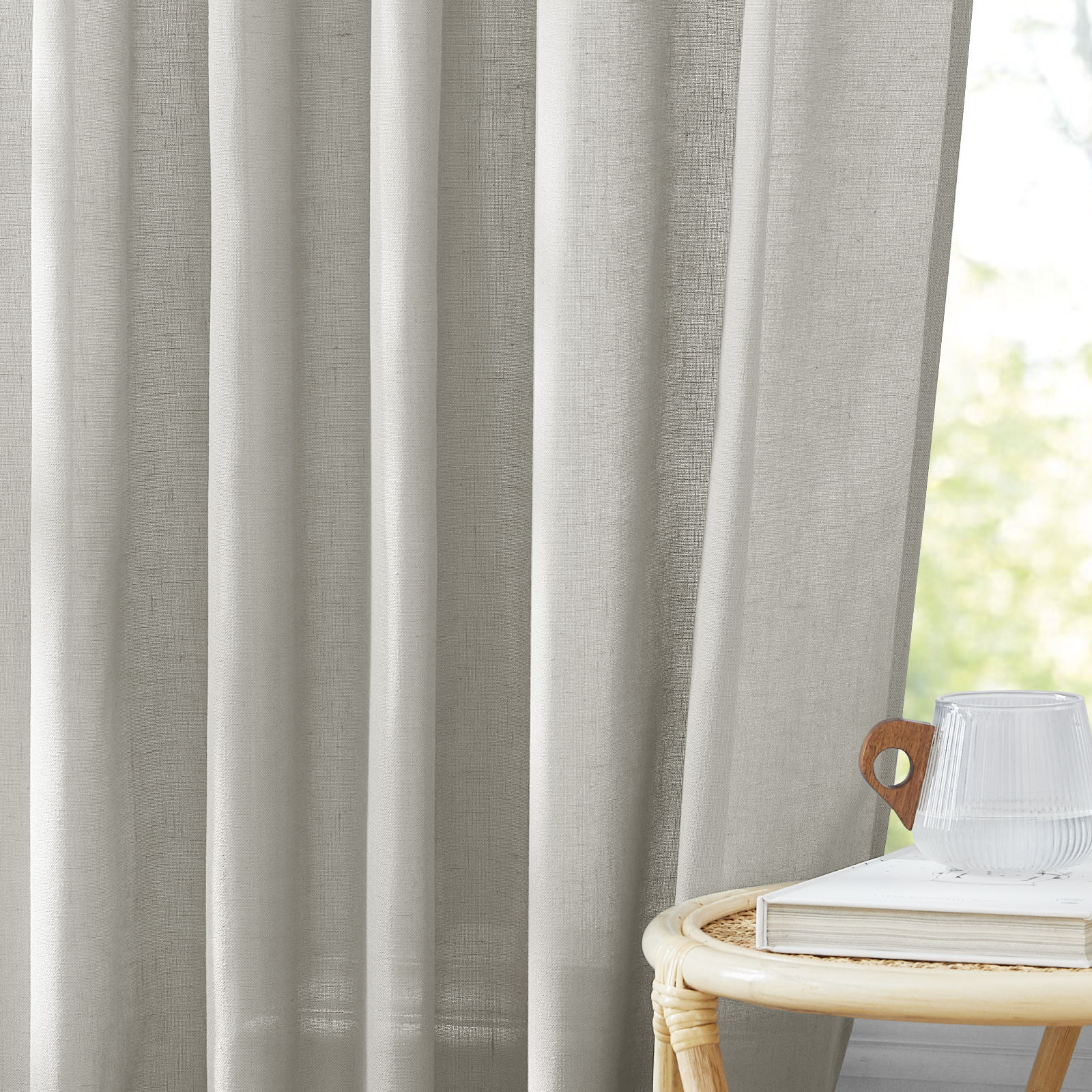 StangH Natural Linen Grey Curtains 90 inches Long, Flax Linen Blend Semi Sheer Living Room Panels Farmhouse Retro Light Airy Window Drapes for Sliding Door Bedroom,Light Grey, W55 x L90, 2 Panels