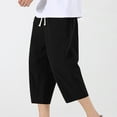 thumbnail image 5 of Handshe Men's Summer Elastic Waist Cropped Pants with Drawstring and Solid Pockets - Casual Comfortable Outdoor Shorts, 5 of 9