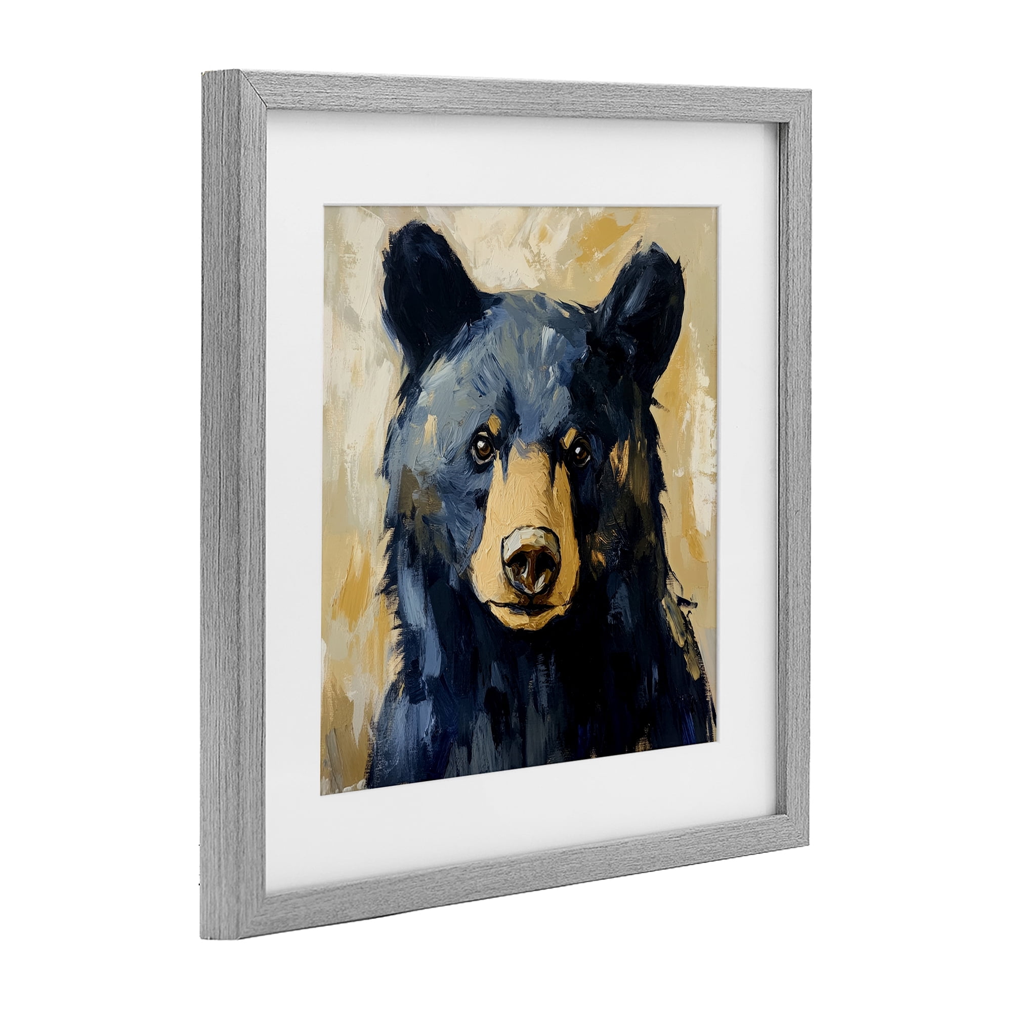 Stupell Industries Big Bear with Brushstrokes Gray Framed Print Under Glass, design by Petal Prints Design
