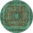 thumbnail image 1 of Ahgly Company Indoor Round Medallion Turquoise Blue Traditional Area Rugs, 7' Round, 1 of 4