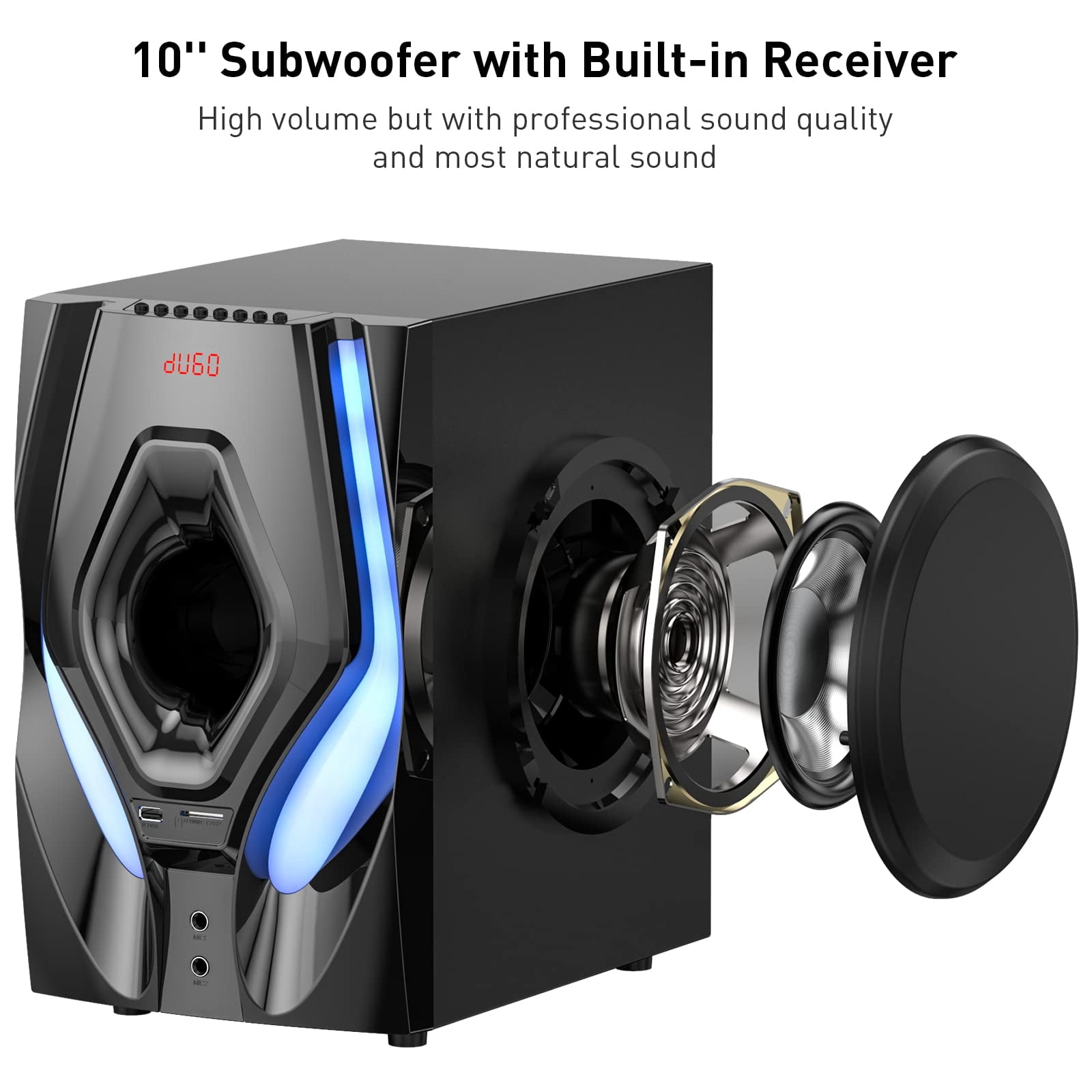 Rocoye 5.1 Home Theater Systems with 10" Subwoofer, Black