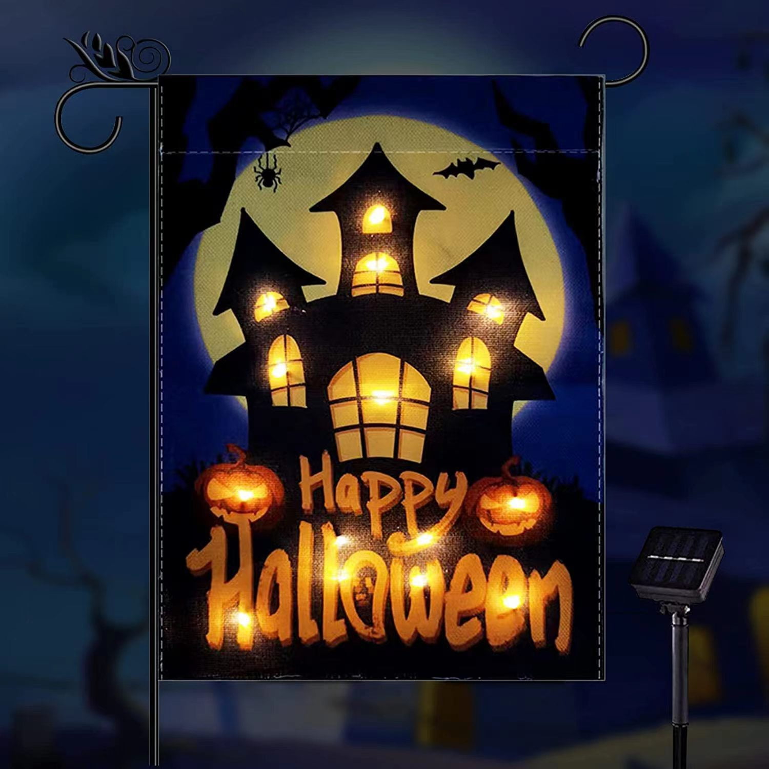 Flashing Halloween Garden Flag, Cute Lighted Flag with Pumpkin Ghost