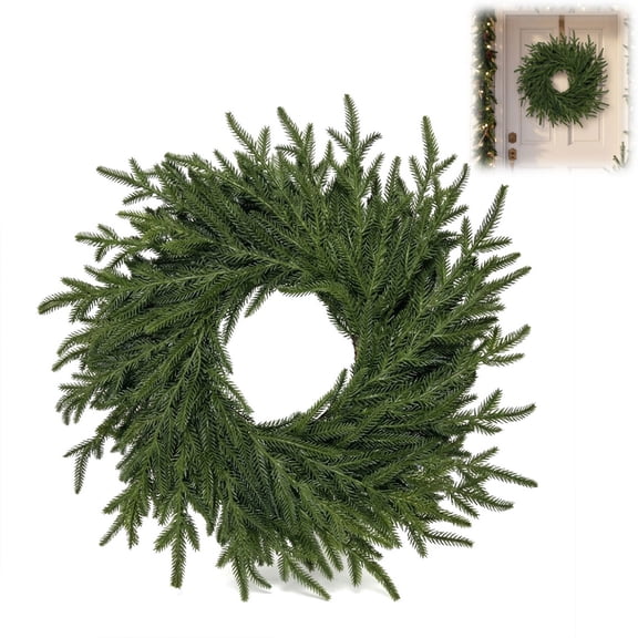 26" Christmas Norfolk Pine Wreath for Front Door – Realistic Artificial Greenery with Real Touch Faux Pine Needles, Indoor Outdoor Holiday Decoration