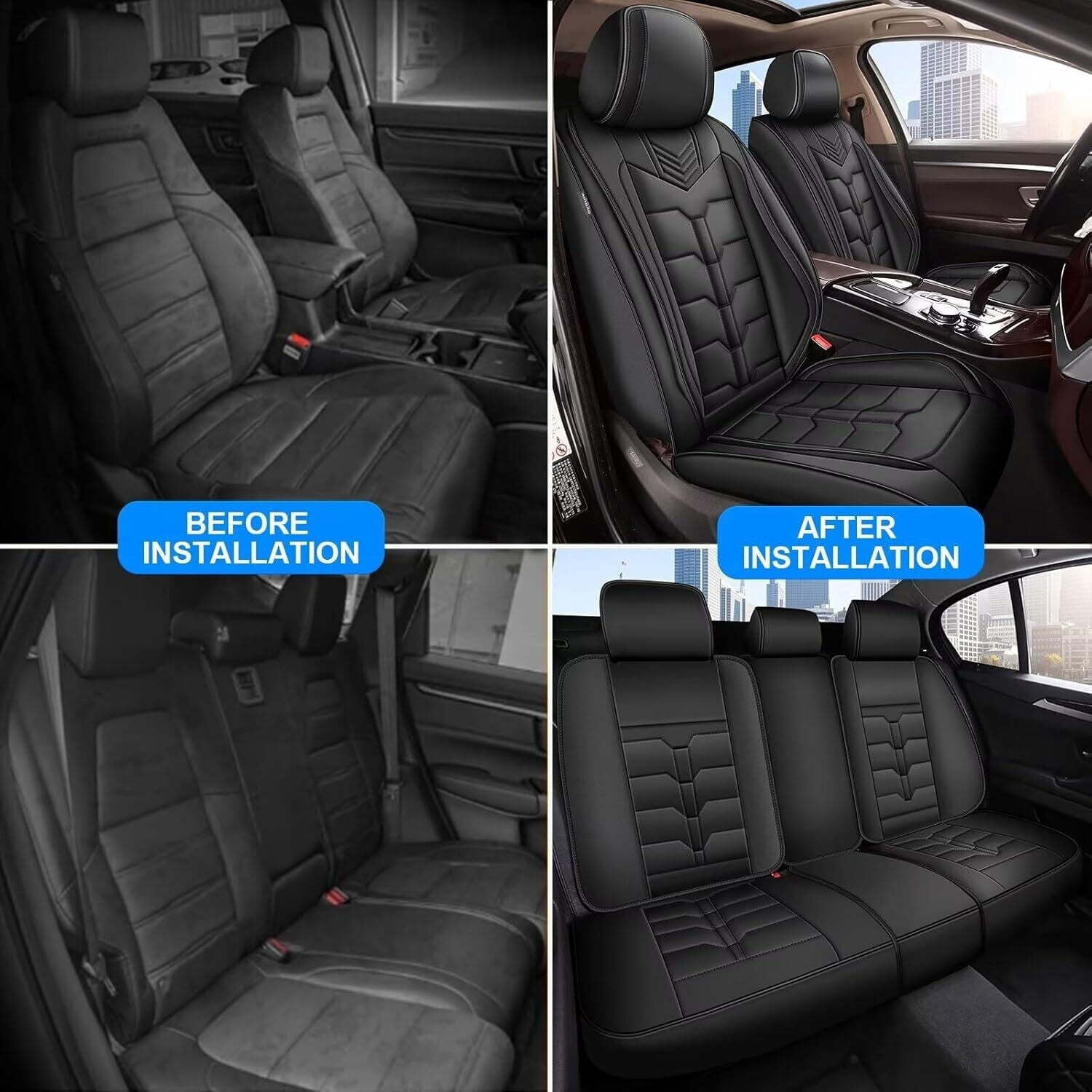 LAONNVIR Full Set Car Seat Covers Fit for Toyota RAV4 2013-2024 2025 Breathable Leather Seat Covers Waterproof Automotive Seat Cushion Protectors(Black,5Seats)