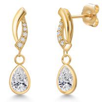 Gem Stone King 14K Yellow Gold Lab Grown Diamond Earrings for Women | 1.09 Cttw | Gemstone April Birthstone | Pear Shape 7X5MM
