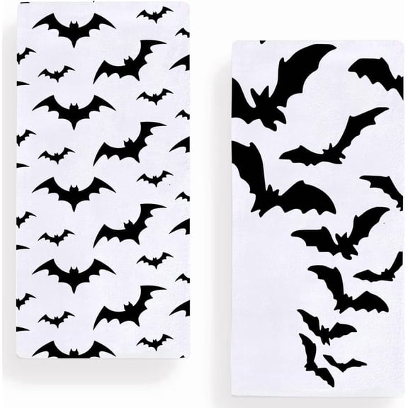 Halloween Bat Kitchen Dish Towel 18 x 26 Inch Set of 2,Halloween Spooky Holiday Tea Towels Dish Cloth for Cooking Baking