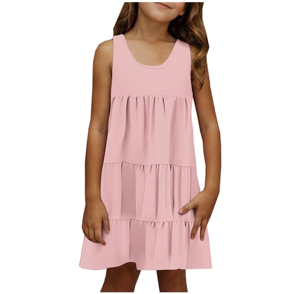 ZACPNCV Girls Summer Casual Loose Tank Swing Midi Cute Shift Dress Pink 4-5 Years