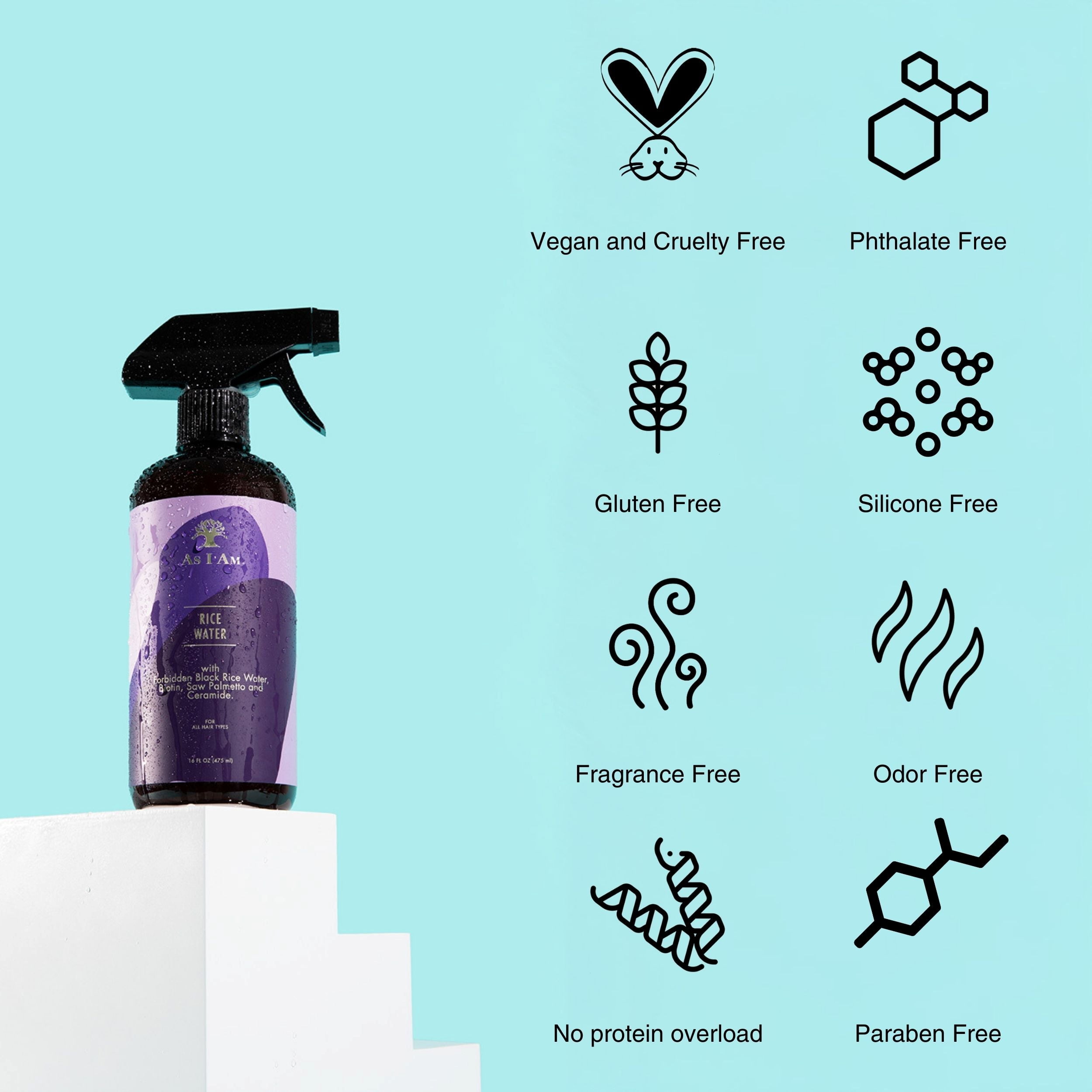 As I Am Rice Water Hair Strengthening Spray for Breakage and Weak Hair Moisture Support 16 fl oz with Forbidden Black Rice, Saw Palmetto, Biotin