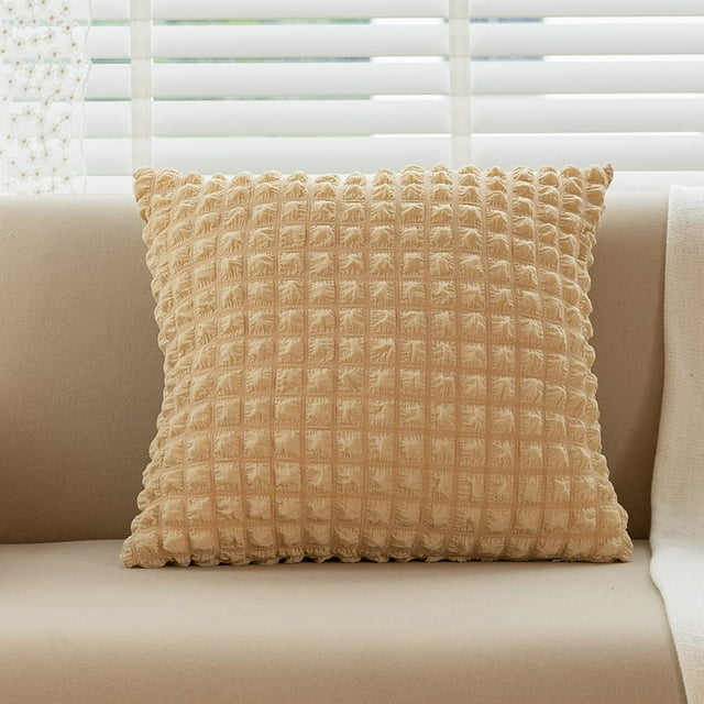 Nvzi funda de almohada elástica de color sólido simple con estampado a cuadros, funda de almohada simple de color puro de 17,72 x 17,72 pulgadas (beige)