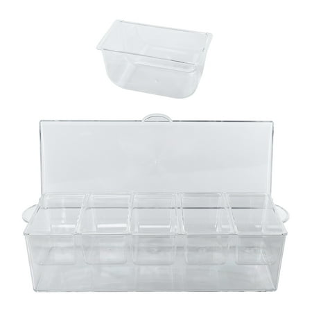 

Chilled Condiment Server Clear Garnish Tray with Lid for Bar for Parties with 5 Removable Compartments Ice Serving Bowl Serving Containers for Fruit Caddy
