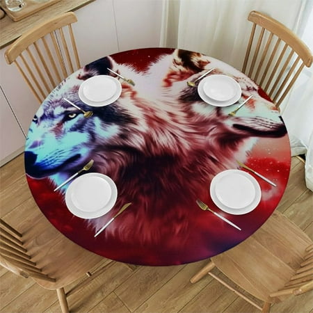 

Orinice Wolfs Stars Red Background Round Table Cover Stain Resistant Washable Indoor Outdoor Tablecloth Kitchen Dining Wedding Parties 100% Polyester Fiber 42-46