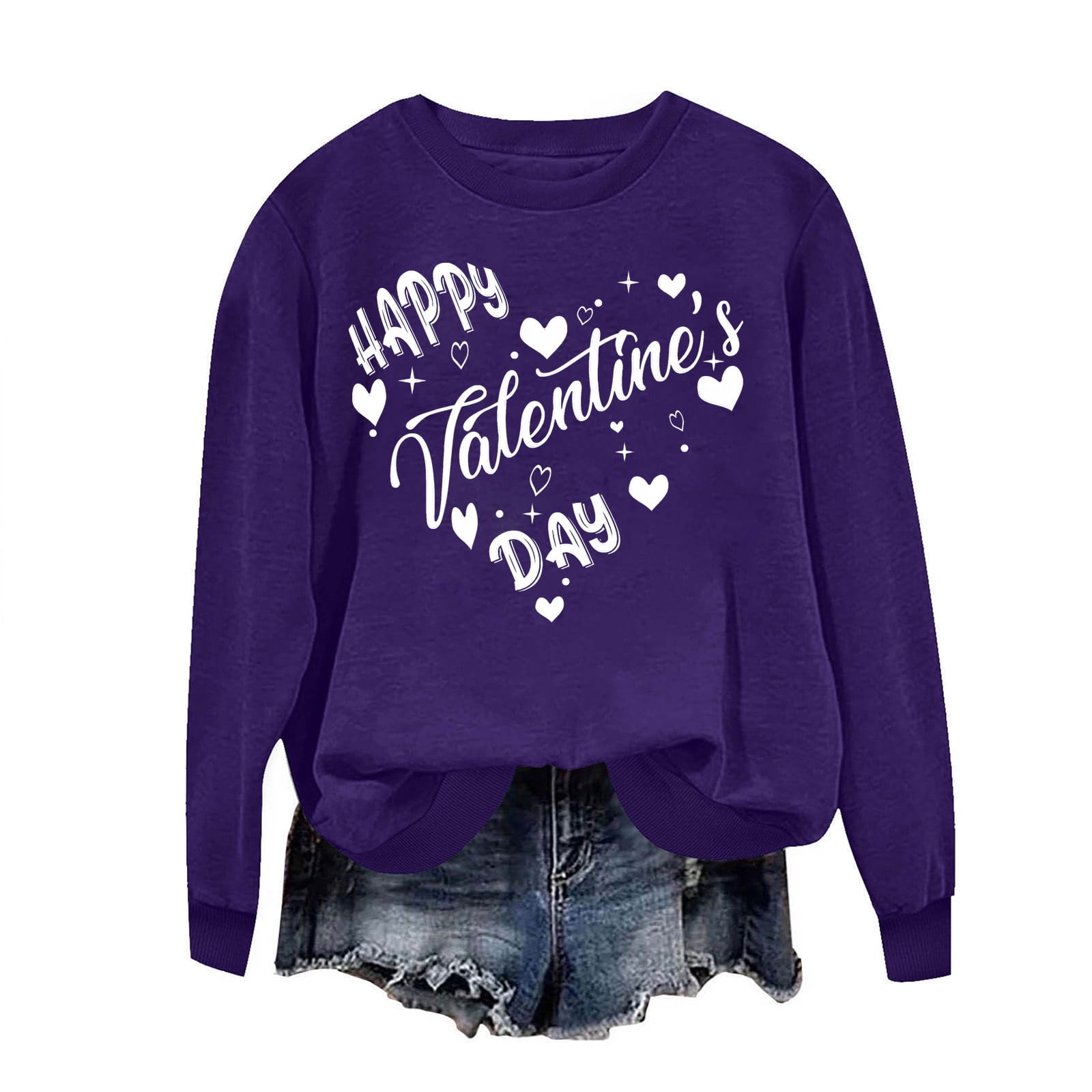 Women's Valentine's Day Shirt – Heart Print Long Sleeve Top, Funny Love Tee For Casual Wear & Gifting