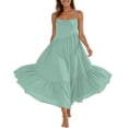 thumbnail image 1 of TaTaai Women's 2026 Summer Spaghetti Strap Ruffled Asymmetric Solid Maxi Dress Loose Beach Sundress for Daily & Vacation Gift, 1 of 9