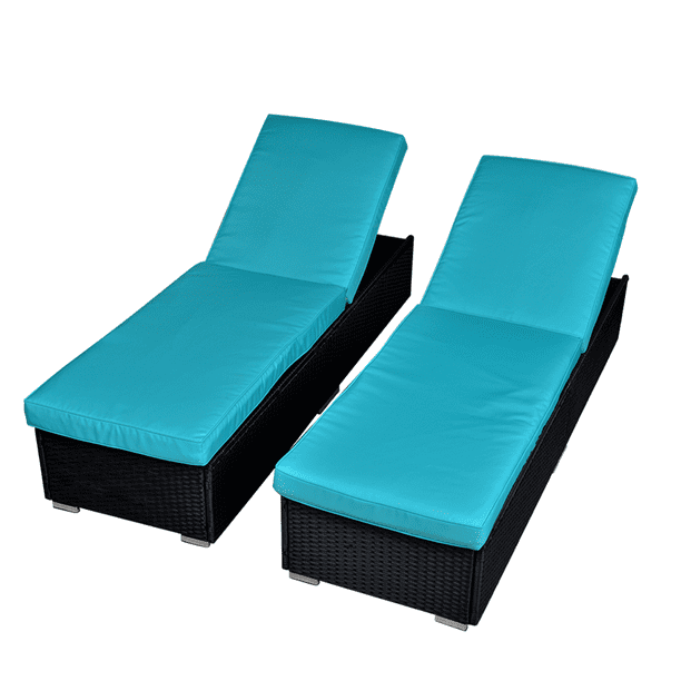 2 Pieces Outdoor Patio Lounge Chair Adjustable Chaise Long Rattan Chair Wicker Chaise Additional Lounge Chair Patio Furniture Black Wicker Blue Cushions Walmart Com Walmart Com