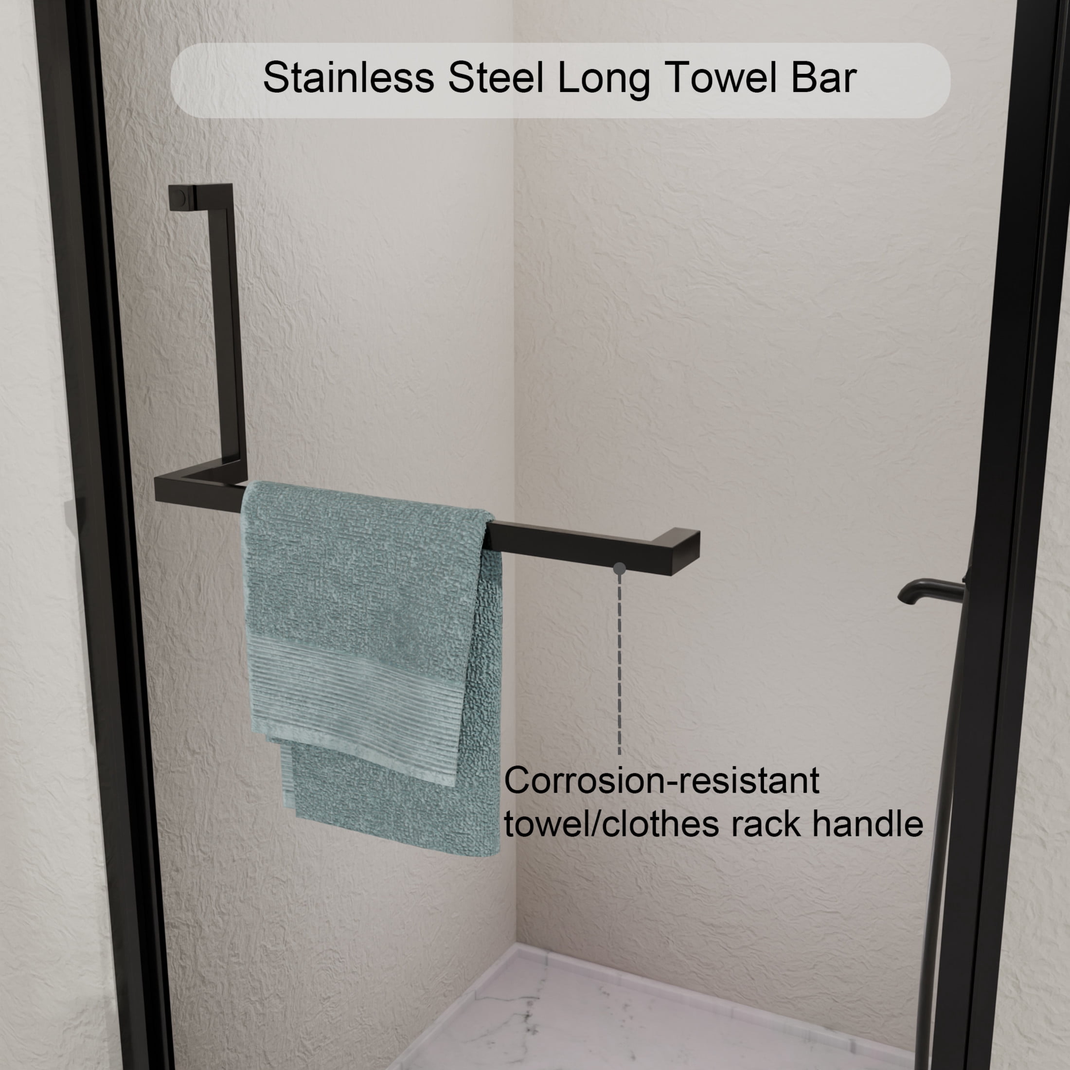 Noble House 35" Semi-Frameless Pivot Shower Door, Tempered Clear Glass, Reversible Adjustable Width, Matte Black
