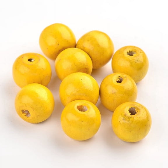 Natural Maple Wood Beads Dyed Round Yellow 19~20x17.5~18mm Hole: 4.5mm